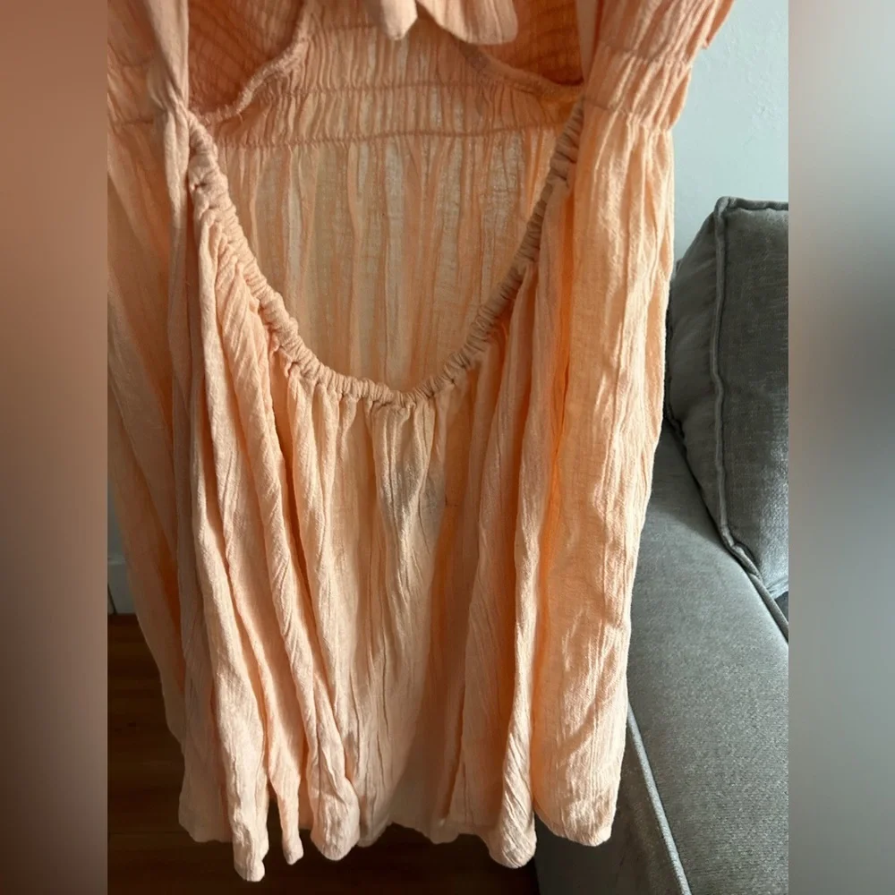 Free People Babydoll Linen Blend Mini Dress Size L Summer Beach